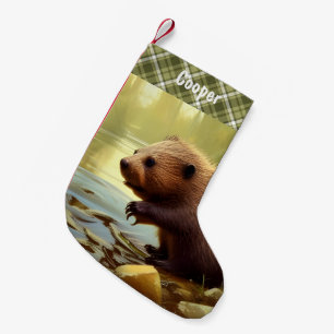 Baby Beaver Wildlife Portrait Personalized  Small Christmas Stocking