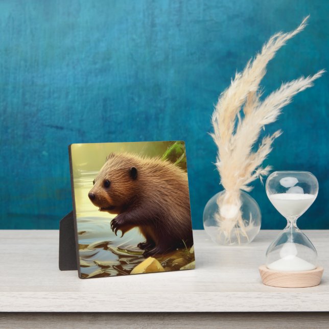 Baby Beaver Wildlife Portrait  Tabletop Plaque (Insitu)
