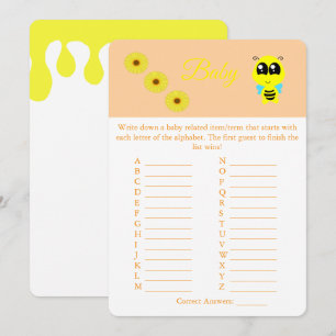 Baby Bee ABC Baby Shower Game Card Flyer