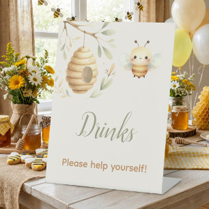 Baby Bee Drinks Station He or She Reveal Pedestal Sign