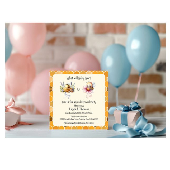 Baby Bee Gender Reveal Pink Blue Invitation (Creator Uploaded)