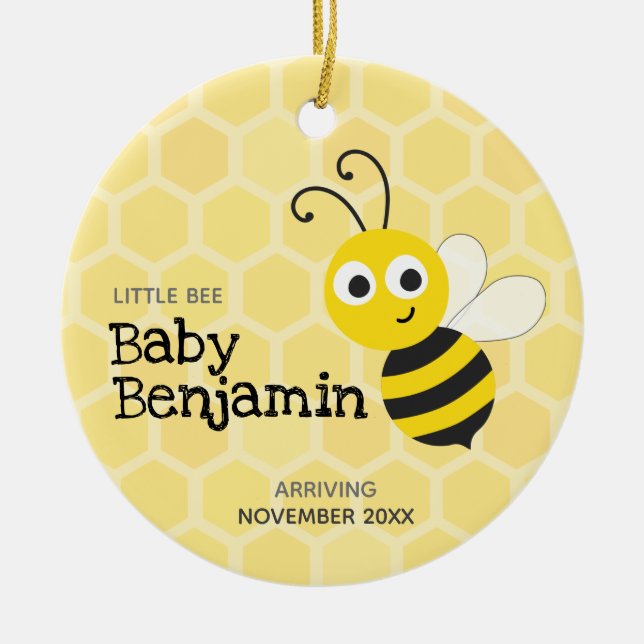 Baby bee pregnancy birth announcement ceramic ornament (Front)