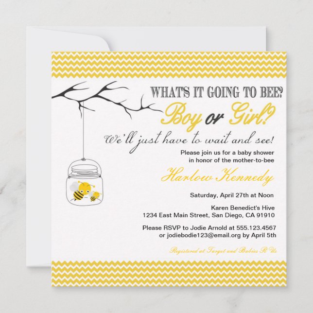 Baby Bee Shower invitation Gender neutral reveal (Front)