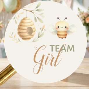 Baby Bee Team Girl He or She Gender Reveal Classic Round Sticker