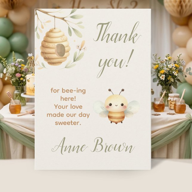 Baby Bee Thank You for Bee-ing Here Card (He or She? What Will Baby Bee? Thank You Card Honey Bee Baby Shower Bee-ing)