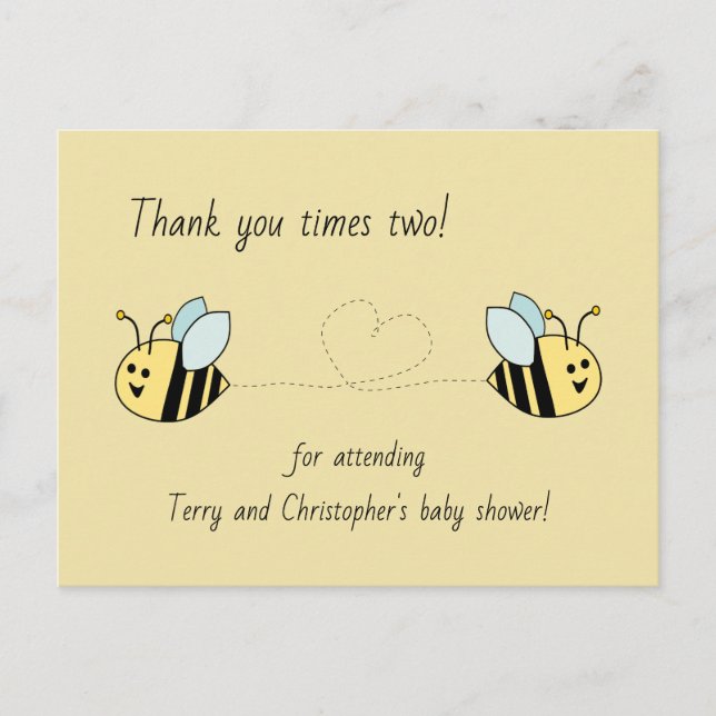 Baby Bee Twin Boys Thank You Postcard (Front)
