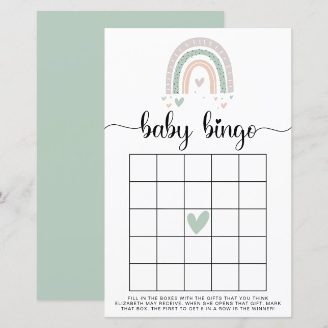 Baby Bingo Boho Rainbow Sage Shower Game (Front/Back)
