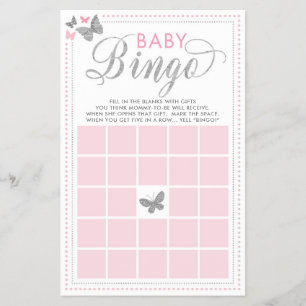 Baby Bingo, Butterfly Baby Shower Game Flyer