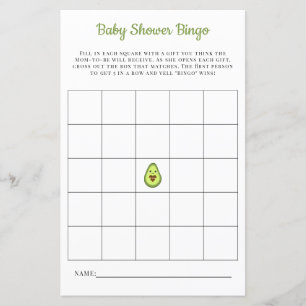 Baby Bingo Card Kawaii Avocado Baby Shower Game