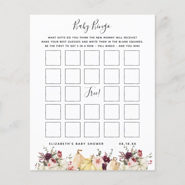 Baby Bingo | Floral Baby Shower Game (Front)
