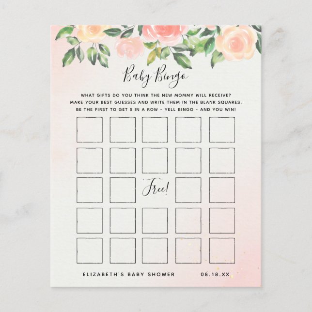 Baby Bingo | Floral Baby Shower Game (Front)