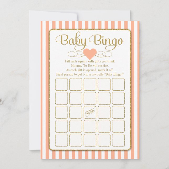 Baby Bingo Peach Gold Baby Shower Game Cards (Front)