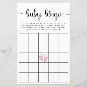 Baby Bingo Pink Baby Girl Shower Game