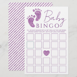 Baby Bingo Purple Glitter Baby Feet Baby Shower