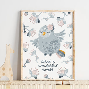 Baby Bird Blue Wonderful World Poster Wall Art