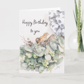 Baby Birds In A Door Wreath Card