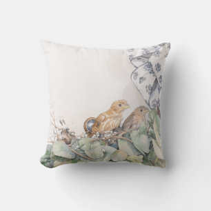 Baby Birds In A Door Wreath Throw Pillow
