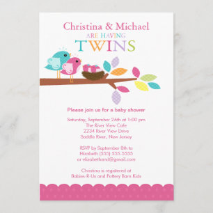 Baby Birds Nest Twins Baby Shower Invitations