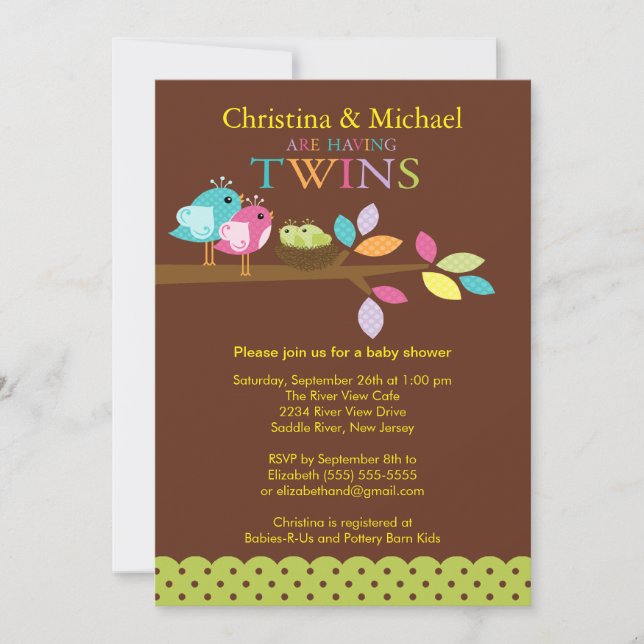 Baby Birds Nest Twins Baby Shower Invitations (Front)