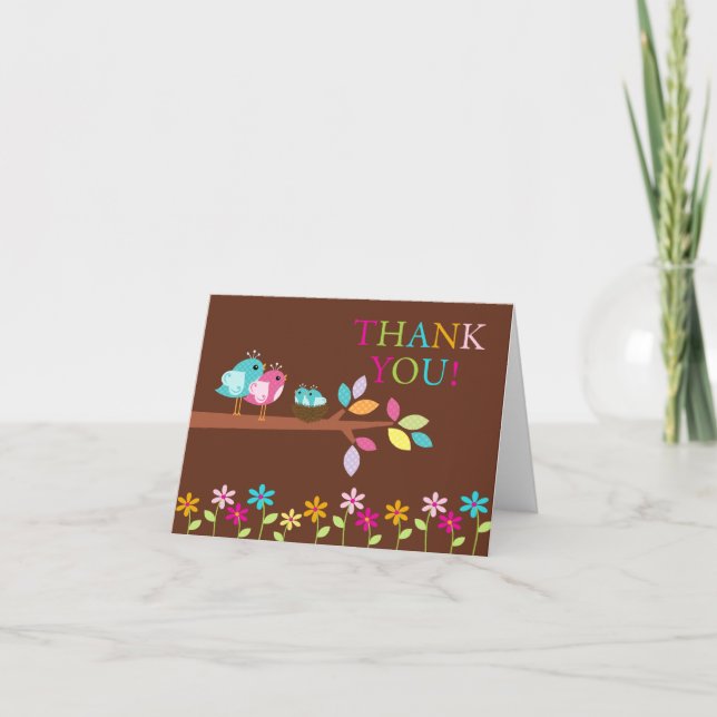 Baby Birds Nest Twins Thank You Note Card (Front)