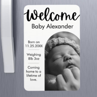 Baby Birth Announcement -  Arched Photo Magnet