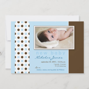 Baby Birth Announcement Blue Polka Dots