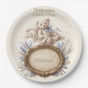 Baby Birth Announcement Design with Teddy Bear Paper Plate