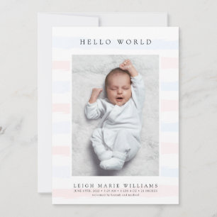 BABY BIRTH ANNOUNCEMENT Hello Pastel Stripes
