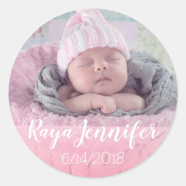 Baby Birth Announcement Personalized Photo Sticker (Front)