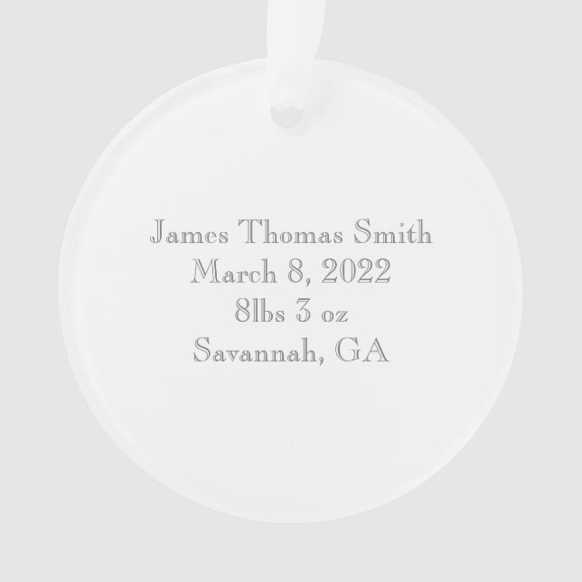 Baby Birth Announcement PHOTO Unisex Black White Ornament (Front)