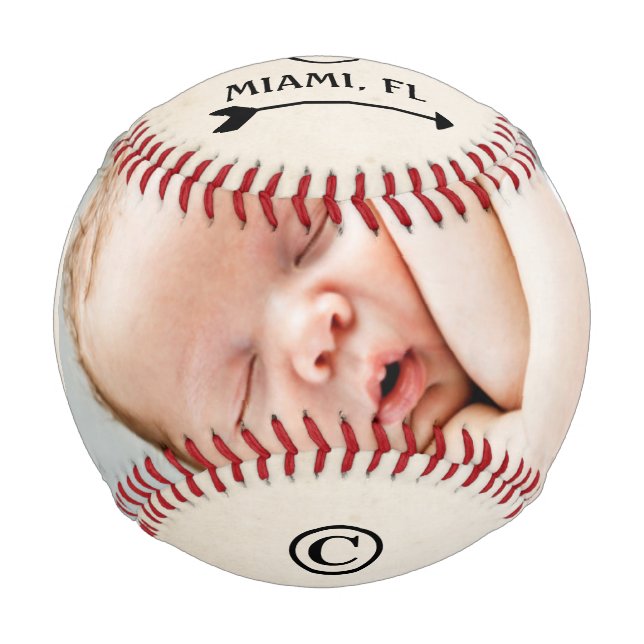 Baby Birth Announcement Stats Personalized Baseball (Front)