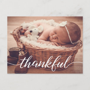 Baby Birth Announcement, Thankful, Custom photo Announcement Postcard