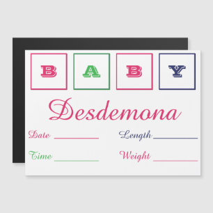 Baby Birth Announcement Thin Magnetic Card