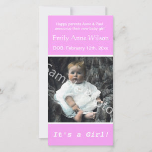 baby birth photo pink announcement. add you photo announcement