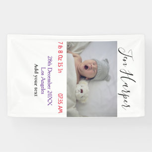 Baby birth stats add name place date keepsake memo banner