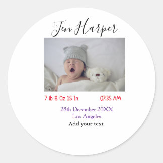 Baby birth stats add name place date keepsake memo classic round sticker