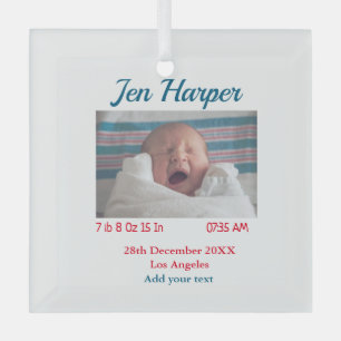 Baby birth stats add name place date keepsake memo glass ornament