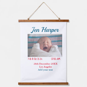 Baby birth stats add name place date keepsake memo hanging tapestry