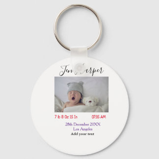 Baby birth stats add name place date keepsake memo keychain