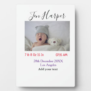 Baby birth stats add name place date keepsake memo plaque