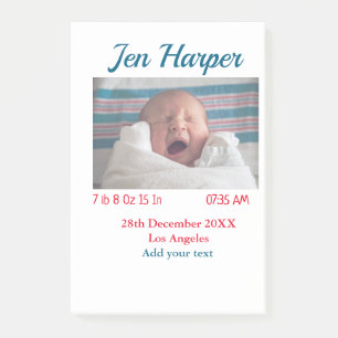 Baby birth stats add name place date keepsake memo post-it notes