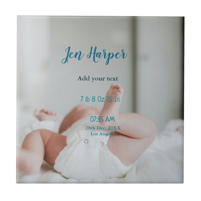 Baby birth stats add name place date keepsake memo tile (Front)