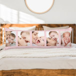 Baby Birth Stats and 5 Photo Strip Collage Pink Body Pillow<br><div class="desc">Create your own personalized body pillow for your baby nursery or bedroom. The photo template is set up ready for you to add 5 of your favourite photos and you can also customize all of the wording on the back. Your photos are displayed in portrait format in a grid style...</div>