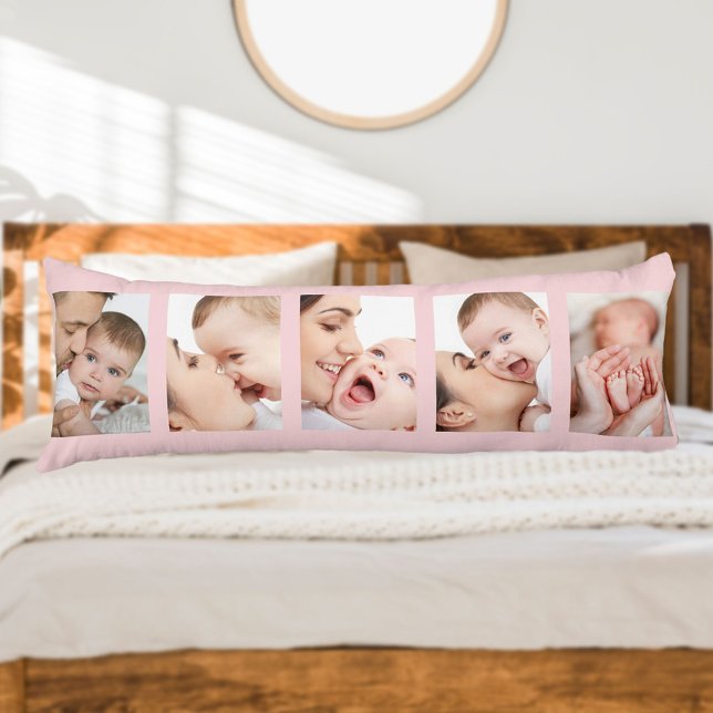 Baby Birth Stats and 5 Photo Strip Collage Pink Body Pillow (Creator Uploaded)