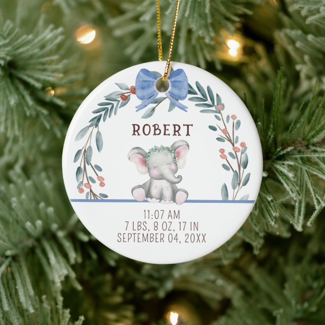 Baby Birth Stats Animal Baby First Christmas  Ceramic Ornament (Tree)