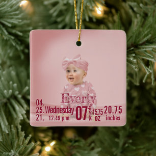 Baby Birth Stats Birth Record Christmas Photo Cera Ceramic Ornament
