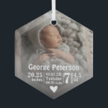 Baby Birth Stats Birth Record Photo Christmas Glass Ornament<br><div class="desc">Baby birth stats birth record ornaent with custom photo. A great gift for the proud grandparents,  aunties, ... </div>