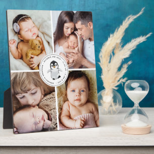 Baby Birth Stats Collage 4 Photo Penguin Plaque