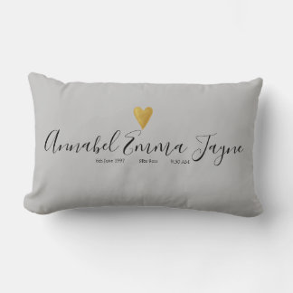 Baby Birth Stats, dove grey, modern trendy Lumbar Pillow