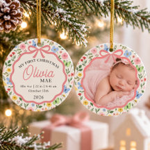 Baby Birth Stats Floral My First Christmas